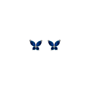 BOUCLES D'OREILLES TIGE ARGENT RHODIÉ PAPILLON OXYDES BLEU FONCÉ SERTIS