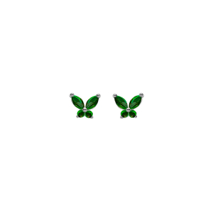 BOUCLES D'OREILLES TIGE ARGENT RHODIÉ PAPILLON OXYDES VERT FONCÉ SERTIS