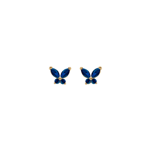 BOUCLES D'OREILLES TIGE ARGENT DORÉ PAPILLON OXYDES BLEU FONCÉ SERTIS