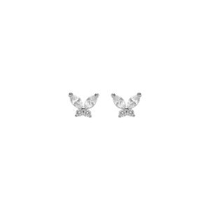 BOUCLES D'OREILLES TIGE ARGENT RHODIÉ PAPILLON OXYDES BLANCS SERTIS