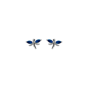 BOUCLES D'OREILLES TIGE ARGENT RHODIÉ LIBELLULE  OXYDES BLEU FONCÉ SERTIS