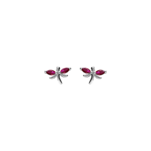 BOUCLES D'OREILLES TIGE ARGENT RHODIÉ LIBELLULE  OXYDES FUSHIA SERTIS