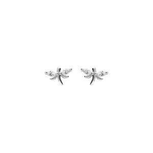 BOUCLES D'OREILLES TIGE ARGENT RHODIÉ LIBELLULE  OXYDES BLANCS SERTIS
