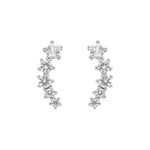 BOUCLES D'OREILLES TIGE ARGENT RHODIÉ 5 OXYDES BLANCS SERTIS EN CHUTE