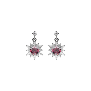 BOUCLES D'OREILLES TIGE ARGENT RHODIÉ FLEUR OXYDE ROSE ET CONTOUR OXYDES BLANCS