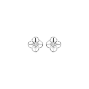 BOUCLES D'OREILLES TIGE ARGENT RHODIÉ FLEUR OYYDE BLANC SERTI