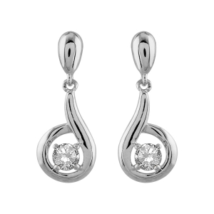 BOUCLES D'OREILLES ARGENT RHODIÉ PENDANTE PIERRE BLANCHE SYNTHETIQUE
