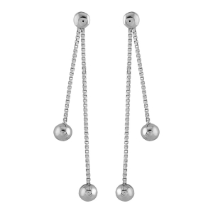 BOUCLES D'OREILLES TIGE ARGENT RHODIÉ DOUBLE CHAINE BOULE