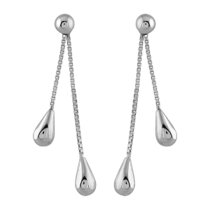 BOUCLES D'OREILLES TIGE ARGENT RHODIÉ DOUBLE CHAINE GOUTTE