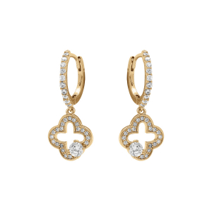 CRÉOLES ARGENT DORÉ AVEC FLEUR OXYDES BLANCS