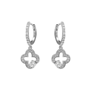 CRÉOLES ARGENT RHODIÉ AVEC FLEUR OXYDES BLANCS