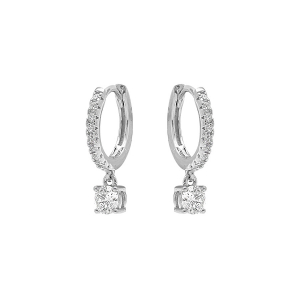 CRÉOLES ARGENT RHODIÉ ARTICULÉE AVEC 1 OXYDE BLANC