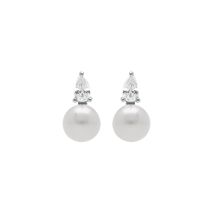 BOUCLES D'OREILLES ARGENT RHODIÉ PERLE DE CULTURE D'EAU DOUCE BLANCHE AVEC 1 OXYDE BLANC