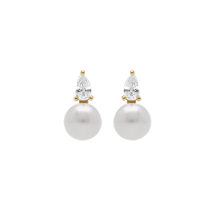 BOUCLES D'OREILLES ARGENT DORÉ PERLE DE CULTURE D'EAU DOUCE BLANCHE AVEC 1 OXYDE BLANC