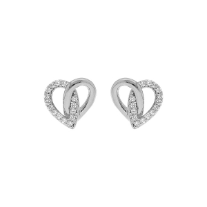 BOUCLES D'OREILLES ARGENT RHODIÉ COEUR OXYDES BLANCS