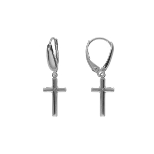 BOUCLES D'OREILLES DORMEUSE ARGENT RHODIÉ PETITE CROIX PLATE  13MM