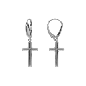 BOUCLES D'OREILLES DORMEUSE ARGENT RHODIÉ CROIX MOYENNE 16MM