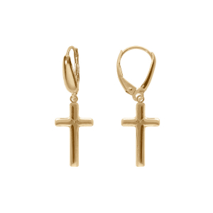 BOUCLES D'OREILLES DORMEUSE ARGENT DORÉ CROIX MOYENNE 16MM