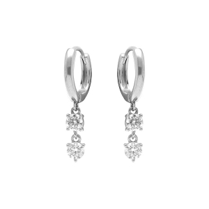 CRÉOLES ARGENT RHODIÉ ARTICULÉE PENDANT 2 OXYDES BLANCS
