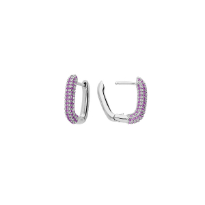 BOUCLES D'OREILLES ARGENT RHODIÉ DEMI CRÉOLES OXYDES VIOLETS
