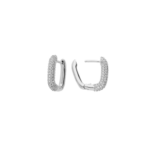 BOUCLES D'OREILLES ARGENT RHODIÉ DEMI CRÉOLES OXYDES BLANCS