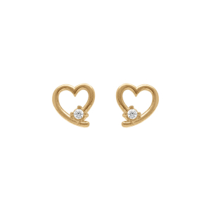 BOUCLES D'OREILLES TIGE ARGENT DORÉ COEUR 1 OXYDE BLANC SERTI