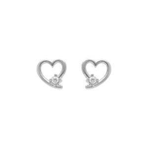 BOUCLES D'OREILLES TIGE ARGENT RHODIÉ COEUR 1 OXYDE BLANC SERTI