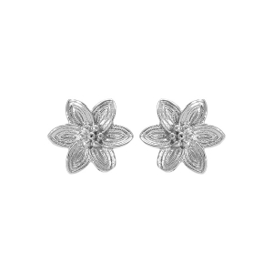 BOUCLES D'OREILLES TIGE ARGENT RHODIÉ FLEUR 1 OXYDE BLANC SERTI