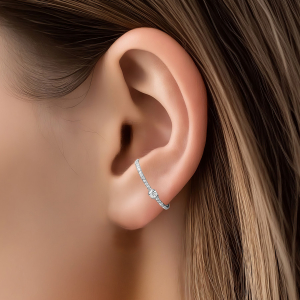 BOUCLES D'OREILLES TIGE ARGENT RHODIÉ UNITAIRE OXYDES BLANCS SERTIS FAUX PIERCING