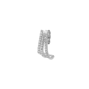 BOUCLES D'OREILLES TIGE ARGENT RHODIÉ UNITAIRE 3 RANGS OXYDES BLANCS SERTIS