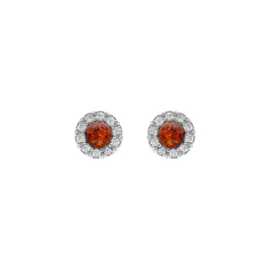 BOUCLES D'OREILLES TIGE ARGENT RHODIÉ ET AMBRE VÉRITABLE CONTOUR OXYDES BLANCS