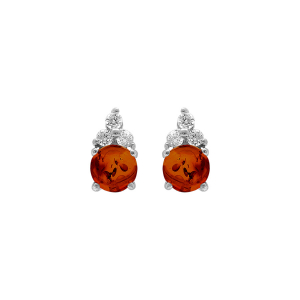 BOUCLES D'OREILLES TIGE ARGENT RHODIÉ ET AMBRE VÉRITABLE AVEC 3 OXYDES BLANCS