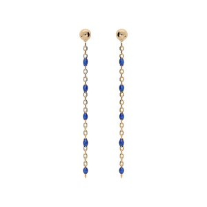 BOUCLES D'OREILLES TIGE ARGENT ET DORURE JAUNE OLIVES RÉSINE BLEU FONCÉ