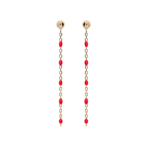 BOUCLES D'OREILLES TIGE ARGENT ET DORURE JAUNE OLIVES RÉSINE ROUGE