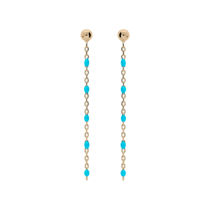BOUCLES D'OREILLES TIGE ARGENT ET DORURE JAUNE OLIVES RÉSINE TURQUOISE IMITATION