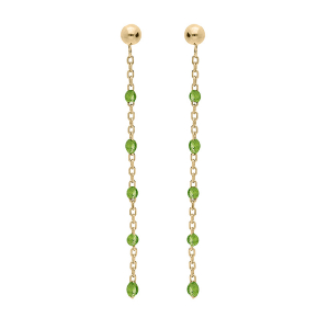 BOUCLES D'OREILLES TIGE ARGENT ET DORURE JAUNE OLIVES RÉSINE VERT