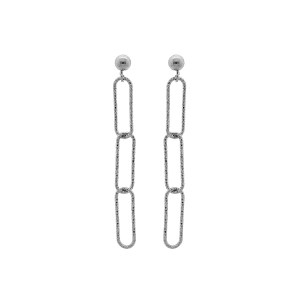 BOUCLES D'OREILLES TIGE ARGENT RHODIÉ 3 MOTIFS RECTANGULAIRE DIAMANTÉS