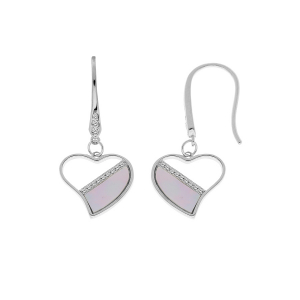 BOUCLES D'OREILLES CROCHET ARGENT RHODIÉ COEUR NACRE VÉRITABLE