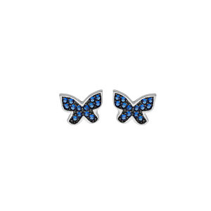 BOUCLES D'OREILLES TIGE ARGENT RHODIÉ PAPILLONS OXYDES BLEU FONCÉ
