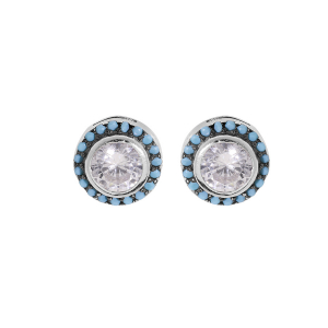 BOUCLES D'OREILLES TIGE ARGENT RHODIÉ CLOU OXYDE BLANC CONTOUR