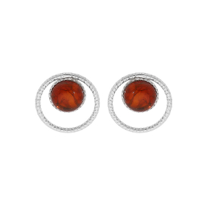 BOUCLES D'OREILLES TIGE ARGENT RHODIÉ PUCE 6MM AMBRE VÉRITABLE