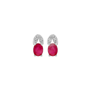 BOUCLES D'OREILLES TIGE ARGENT RHODIÉ RUBIS VÉRITABLE ET TOPAZES BLANCHES