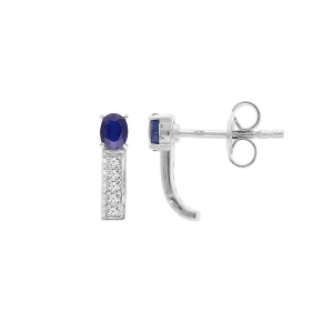 BOUCLES D'OREILLES TIGE ARGENT RHODIÉ SAPHIR VÉRITABLE ET TOPAZES BLANCHES