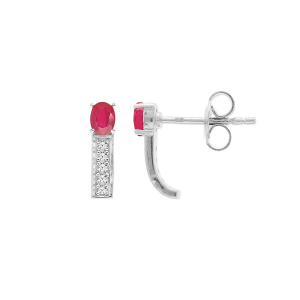 BOUCLES D'OREILLES TIGE ARGENT RHODIÉ RUBIS VÉRITABLE ET TOPAZES BLANCHES
