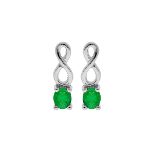 BOUCLES D'OREILLES TIGE ARGENT RHODIÉ MOTIF INFINI EMERAUDE VÉRITABLE