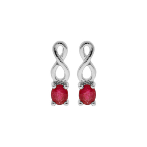 BOUCLES D'OREILLES TIGE ARGENT RHODIÉ MOTIF INFINI RUBIS VÉRITABLE