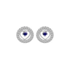 BOUCLES D'OREILLES TIGE ARGENT RHODIÉ COEUR SAPHIR VÉRITABLE CONTOUR OXYDES BLANCS