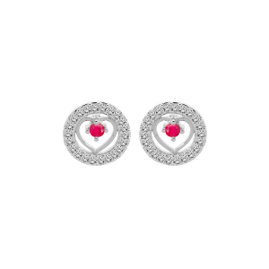 BOUCLES D'OREILLES TIGE ARGENT RHODIÉ COEUR RUBIS VÉRITABLE CONTOUR  OXYDES BLANCS