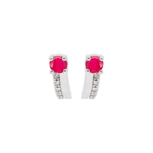 BOUCLES D'OREILLES TIGE ARGENT RHODIÉ RUBIS VÉRITABLE ET TOPAZES BLANCHES