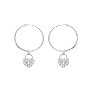 CRÉOLES ARGENT RHODIÉ 20MM PAMPILLE COEUR OXYDES BLANCS SERTIS